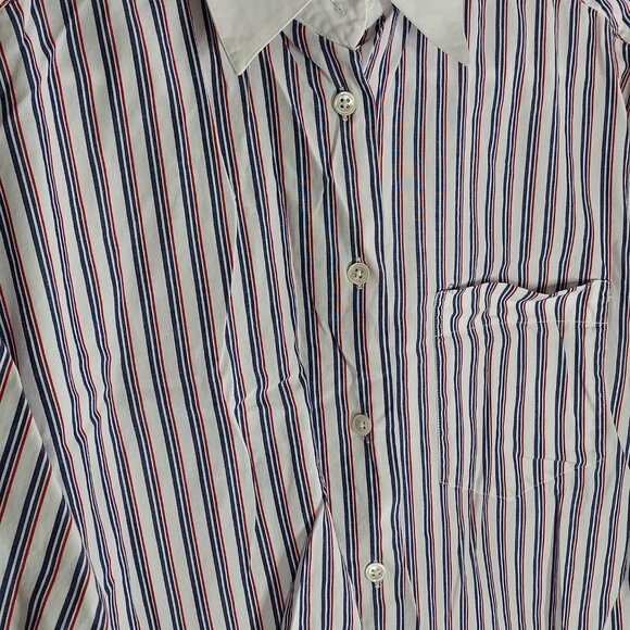Classiques Entier Red Blue White Stripe Oxford Men's Dress Shirt - Small - Picture 2 of 2